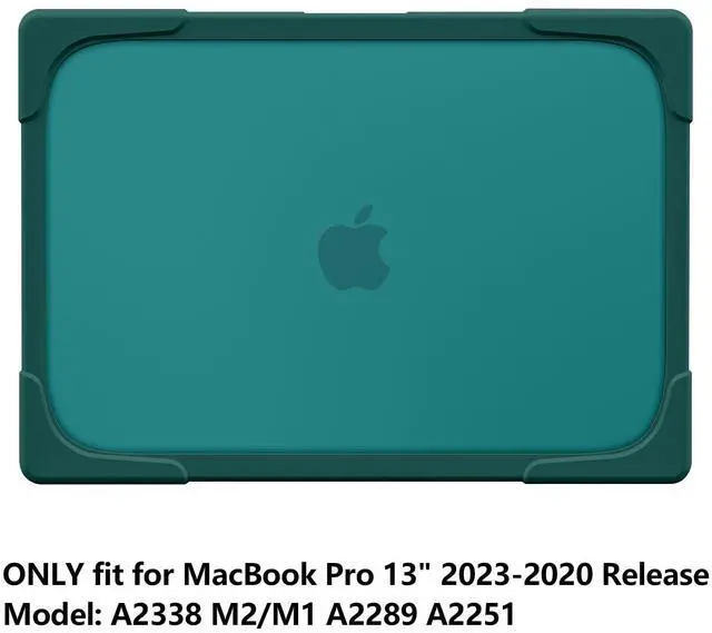 Alt view image 2 of 5 - DONGKE for MacBook Pro 13 inch Case 2023 2022 2021 2020 A2338 M2 M1 A2289 A2251 with Touch Bar & Touch ID, Heavy Duty Rugged Shockproof Plastic Hard Shell with Fold Kickstand, Teal