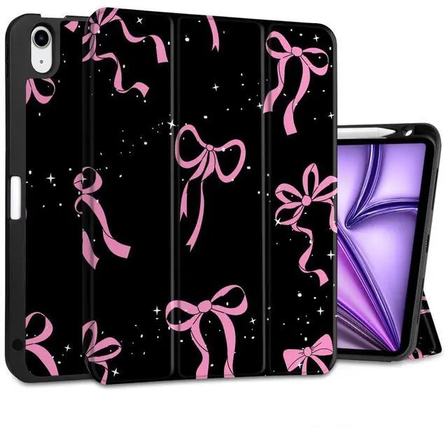 Main image of DONGKE for iPad Air 11 Inch Case M3 2025 / M2 2024 & iPad Air 5th 2022 / 4th Generation 2020 10.9 Inch, Ultra Thin Soft TPU Back Cover with Pencil Holder Support Auto Wake/Sleep, Bows & Stars