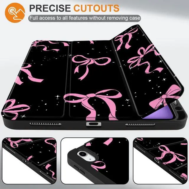 Alt view image 5 of 5 - DONGKE for iPad Air 11 Inch Case M3 2025 / M2 2024 & iPad Air 5th 2022 / 4th Generation 2020 10.9 Inch, Ultra Thin Soft TPU Back Cover with Pencil Holder Support Auto Wake/Sleep, Bows & Stars