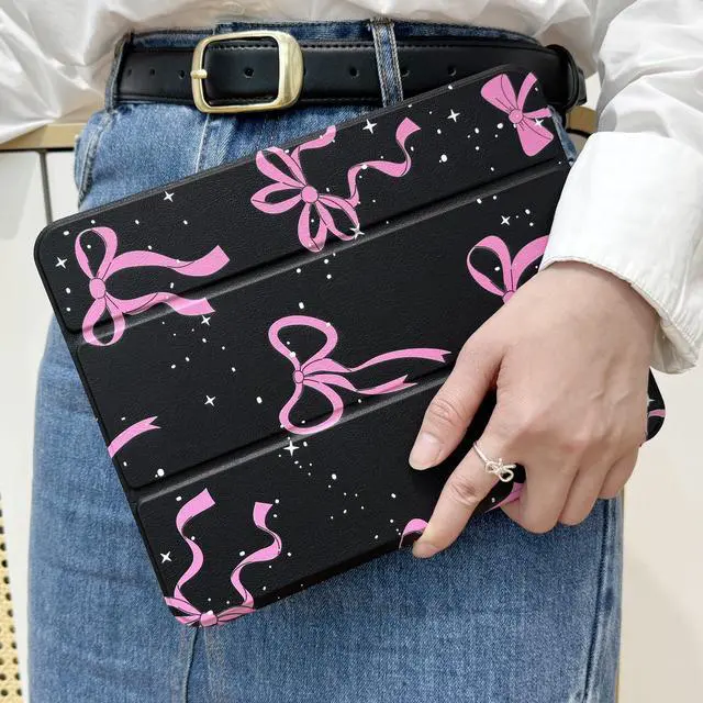 Alt view image 3 of 5 - DONGKE for iPad Air 11 Inch Case M3 2025 / M2 2024 & iPad Air 5th 2022 / 4th Generation 2020 10.9 Inch, Ultra Thin Soft TPU Back Cover with Pencil Holder Support Auto Wake/Sleep, Bows & Stars