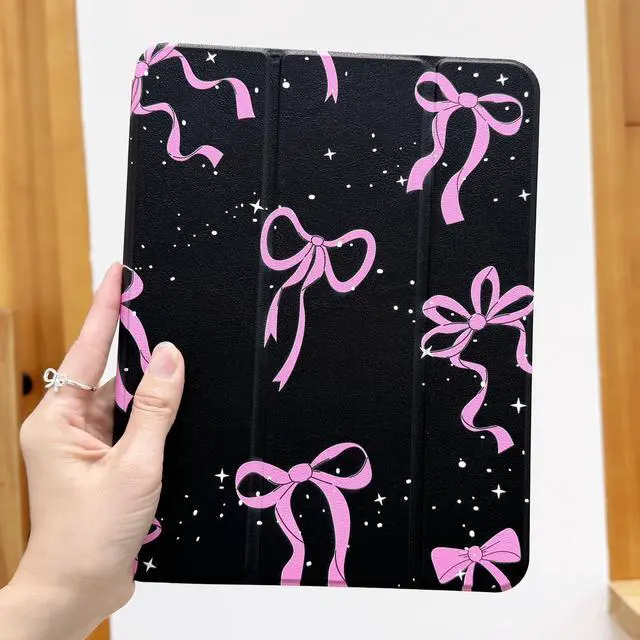 Alt view image 4 of 5 - DONGKE for iPad Air 11 Inch Case M3 2025 / M2 2024 & iPad Air 5th 2022 / 4th Generation 2020 10.9 Inch, Ultra Thin Soft TPU Back Cover with Pencil Holder Support Auto Wake/Sleep, Bows & Stars