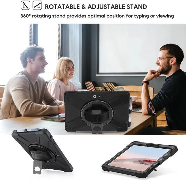 Alt view image 4 of 5 - DreamerX for Microsoft Surface Go 4/3/2/1 Case (2023/2021/2020/2018), Heavy Duty Military Grade Rugged Shockproof Kids Friendly Drop Protection Cover w/Rotating Stand Hand Strap Shoulder Strap, Black