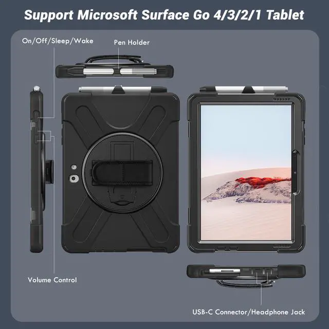 Alt view image 5 of 5 - DreamerX for Microsoft Surface Go 4/3/2/1 Case (2023/2021/2020/2018), Heavy Duty Military Grade Rugged Shockproof Kids Friendly Drop Protection Cover w/Rotating Stand Hand Strap Shoulder Strap, Black