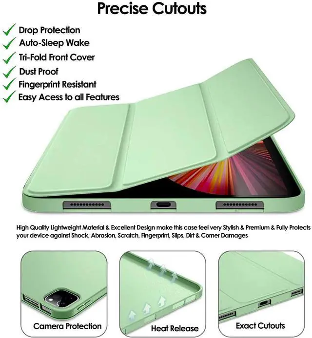 Alt view image 5 of 5 - DuraSafe Cases for iPad Pro 11 inch 4th 3rd 2nd Gen Case A2759 MNXE3LL/A MNXD3LL/A A2435 MNXG3LL/A MNXF3LL/A MNXJ3LL/A A2761 A2762 MNXN3LL/A MP553LL/A A2377 MHQR3LL/A MHQT3LL/A A2228 - Tea Green