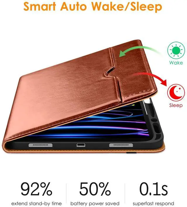 Alt view image 5 of 5 - DTTO for iPad Pro 12.9 6th / 5th / 4th / 3rd Generation Case 2022/2021/2020/2018, Premium Leather Folio Stand Cover with Built-in Apple Pencil Holder -Auto Wake/Sleep and Multi Viewing Angles,Brown