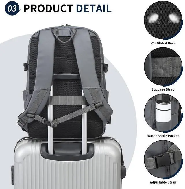 Alt view image 5 of 5 - DTGN Expandable Laptop Backpack for Men & Women - Business, Travel & Gym Bag with Ball Compartment, Water-Resistant, 40L Capacity, Gray