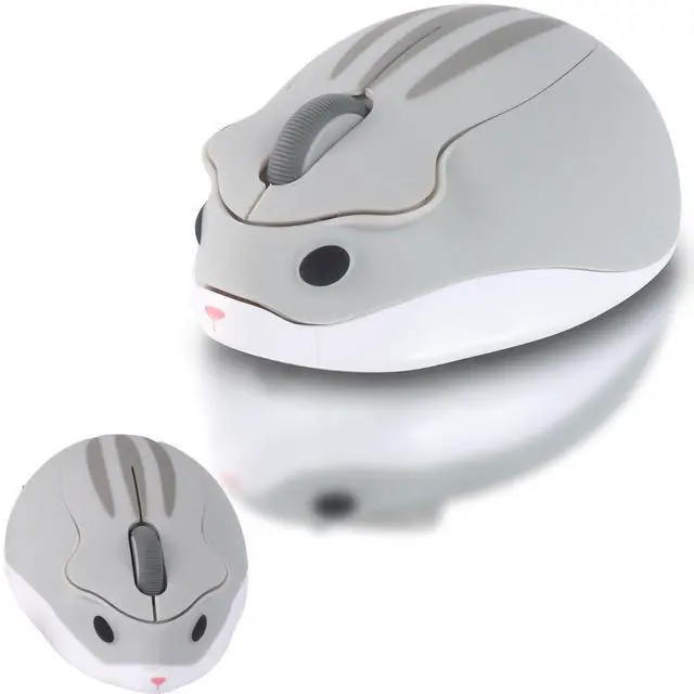Main image of elec Space Cute Animal Hamster Shape Wireless Mouse - Silent, 3-Button Design for Laptop & PC; Includes Random Color Cable Clip - Perfect Computer Mouse-Grey