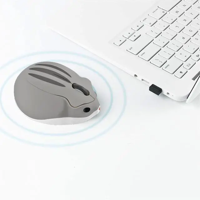 Alt view image 2 of 5 - elec Space Cute Animal Hamster Shape Wireless Mouse - Silent, 3-Button Design for Laptop & PC; Includes Random Color Cable Clip - Perfect Computer Mouse-Grey