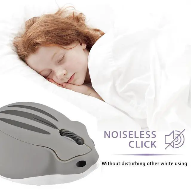 Alt view image 3 of 5 - elec Space Cute Animal Hamster Shape Wireless Mouse - Silent, 3-Button Design for Laptop & PC; Includes Random Color Cable Clip - Perfect Computer Mouse-Grey