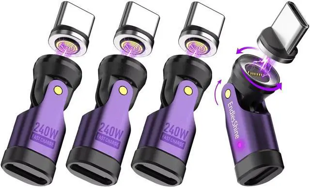 Main image of EndlesShine USB C Magnetic Adapter 240W [4 Pack], Can Be Type C Cord Into Right Angle Magnetic USB C Charging Cable, 90/180/360 Degree Rotating Connector Tips for Phone Samsung lPhone 16/15 Pad Tablet