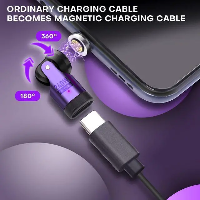 Alt view image 2 of 5 - EndlesShine USB C Magnetic Adapter 240W [4 Pack], Can Be Type C Cord Into Right Angle Magnetic USB C Charging Cable, 90/180/360 Degree Rotating Connector Tips for Phone Samsung lPhone 16/15 Pad Tablet