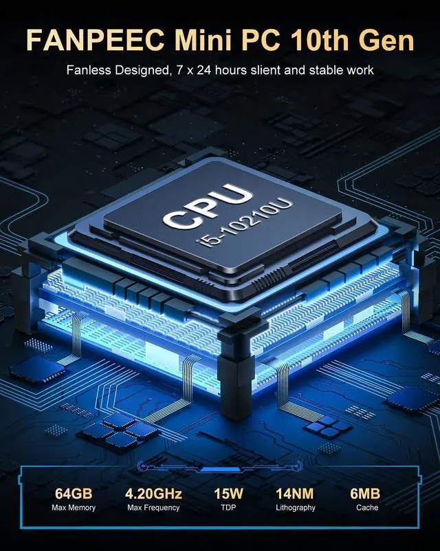 Alt view image 2 of 5 - FANPEEC Industrial PC Fanless Mini PC Win 11 Pro Core i5-10210U 32 GB RAM 1 TB SSD, Fanless Mini PC Dual Ethernet, WiFi BT4.2, Industrial Personal Computer 4K Three Screen Display, 6*RS232 COM