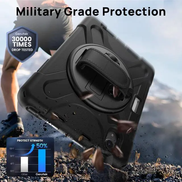 Alt view image 3 of 5 - Gerutek Case for iPad mini 7 (A17 Pro) 2024/ Mini 6 2021 8.3", Heavy Duty Shockproof Case with Screen Protector, [360deg Rotating Stand] [Hand/Shoulder Strap], Pencil Holder for iPad mini 7/6th, Black