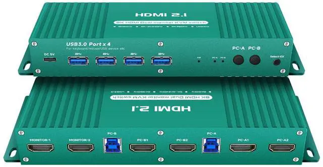 Main image of Dual Monitor kvm Switch Hdmi 4k 144Hz hdmi kvm Switch 2 Monitors 2 Computers 144hz 1440p 120hz 144hz 240hz FreeSync G-SYNC