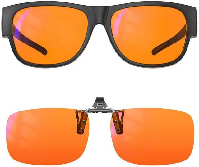 Main image of Goiteia 100% Orange Blue Light Blocking Glasses Fit over Glasses & Orange Blue Light Clip on Glasses for Eyes Strain/Light Sensitive-Help to Sleep