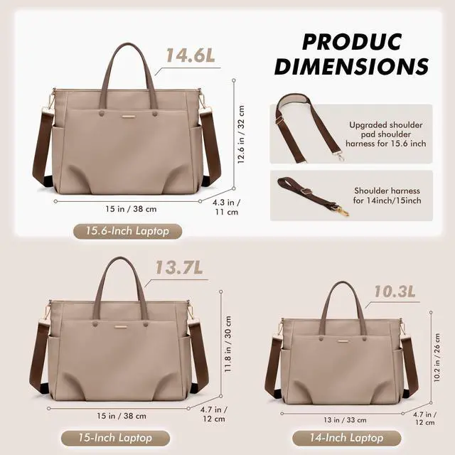 Alt view image 2 of 5 - Laptop Tote Bag 15.6 Inch, Computer Shoulder Bag Large Work Tote Bag for Women, Laptop Carrying Case Stylish Handbag for Business Travel (Champagne)