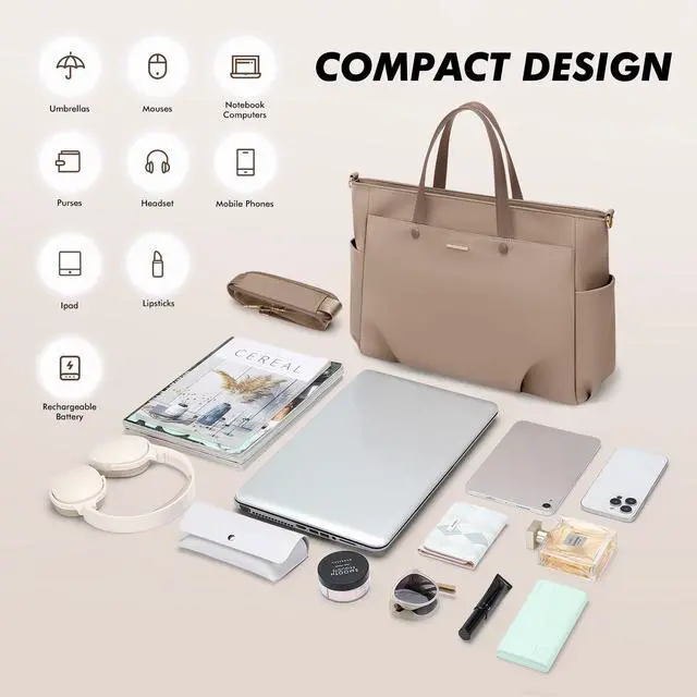 Alt view image 5 of 5 - Laptop Tote Bag 15.6 Inch, Computer Shoulder Bag Large Work Tote Bag for Women, Laptop Carrying Case Stylish Handbag for Business Travel (Champagne)