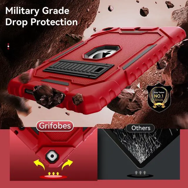 Alt view image 3 of 5 - Grifobes Case for iPad 9th / 8th / 7th Generation 10.2 Inch (2021/2020/2019), Kick Stand Heavy Duty Shockproof Rugged Protective 10.2" Cover for iPad 9 8 7 Gen for Kids Girls Women (Red+Black)