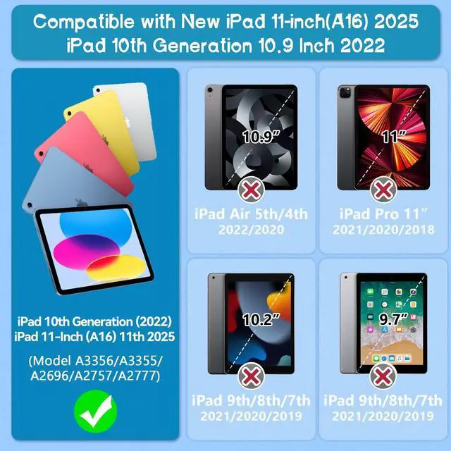 Alt view image 2 of 5 - Grifobes for iPad 11-inch (A16) 2025 / 10th Generation Case 10.9 inch 2022, iPad 11th / 10th Case with Pencil Holder Heavy Duty Rugged Protective Cover with Kickstand for Girls Kids Rainbow