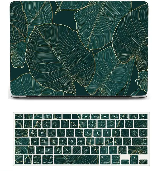 Main image of Laptop Case Compatible With New MacBook Air 13 Inch 2020 2019 2018 Release A2337 M1 A2179 A1932, Retina Display & Touch ID, Plastic Hard Shell & Keyboard Cover Skin - Green Leaves