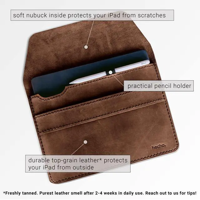 Alt view image 2 of 5 - Full-Grain Leather Sleeve for iPad A16, iPad (1-10) & iPad Air (1-5) - Handmade & Fair | Fernando by hecho.
