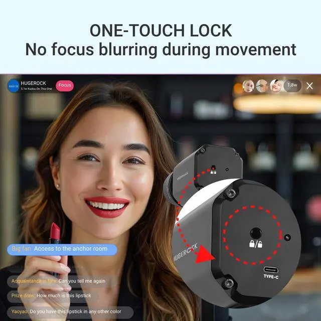 Alt view image 4 of 5 - HUGEROCK 4K Streaming Camera Webcam, Dual Noise Reduction Microphones, Adjustable, Zoom, Camera for Streaming on pc, USB Plug and Play, for Live Streaming, Skype, Conferencing, Video Calling, Gaming