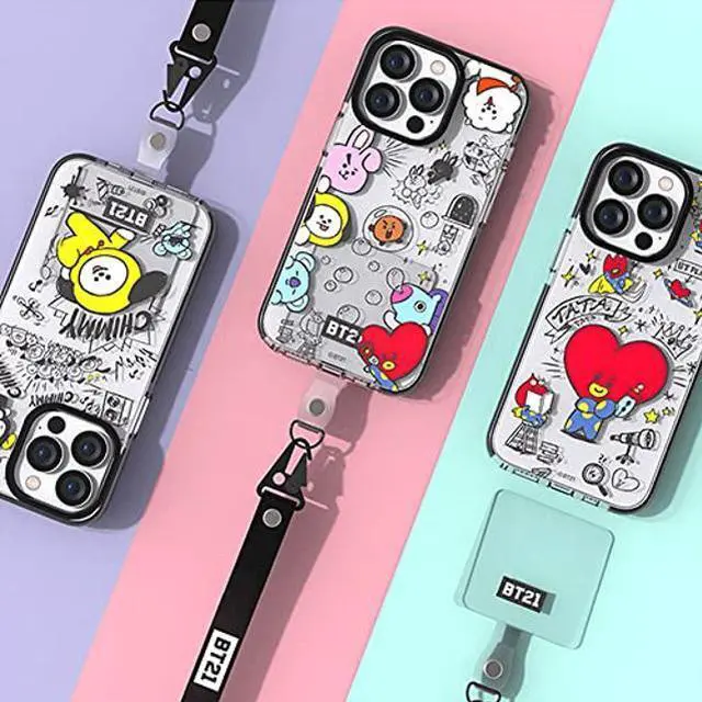 Alt view image 2 of 5 - BT21 Doodle Smart Tab Clear Line Case Compatible with iPhone 13 Pro Max 6.7 Inch, Durable Full Body Protection, with Strap, Raised Lip (Screen & Camera Protection) [Official Product] (MANG)