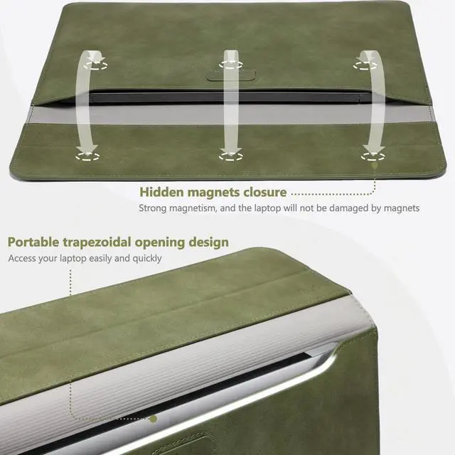 Alt view image 4 of 5 - HYZUO 13 Inch Laptop Sleeve Case with Stand for 2025-2018 MacBook Air 13 M4 M3 M2 M1, 2025-2016 MacBook Pro 13 M2 M1, 13" iPad Pro/Air, Surface Pro 11/10/9, XPS 13, with Pouch, Olive Green