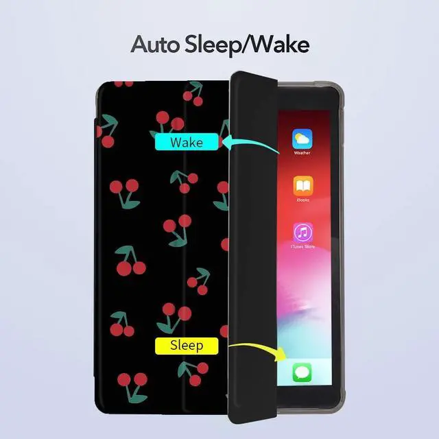 Alt view image 3 of 5 - Idocolors Cherry Pad Case for iPad 5th/6th Generation Cute Art Girly Anti-Scratch Shockproof with Pencil Holder Trifold Stand Case(Model Number A1822 A1823 A1893 A1954)