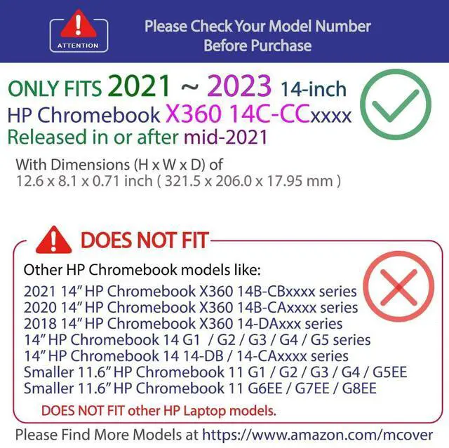 Alt view image 4 of 5 - mCover Hard Case Only Compatible for 2021~2023 14" HP Chromebook x360 14C-CC0000 Series Laptop Computers (NOT Fitting Any Other HP Chromebook & Windows laptops) - Black