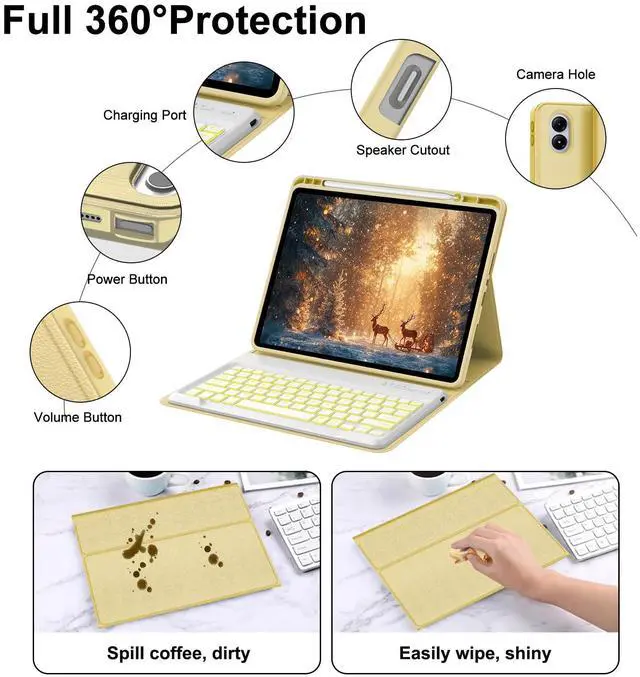 Alt view image 4 of 5 - IVEOPPE Keyboard Case for Xiaomi Redmi Pad Pro 12.1 Inch 2024/Xiaomi Poco Pad 12.1", 7 Colors Backlit, Detachable Bluetooth Wireless Keyboard Slim PU Stand Cover with Pencil Holder,Yellow