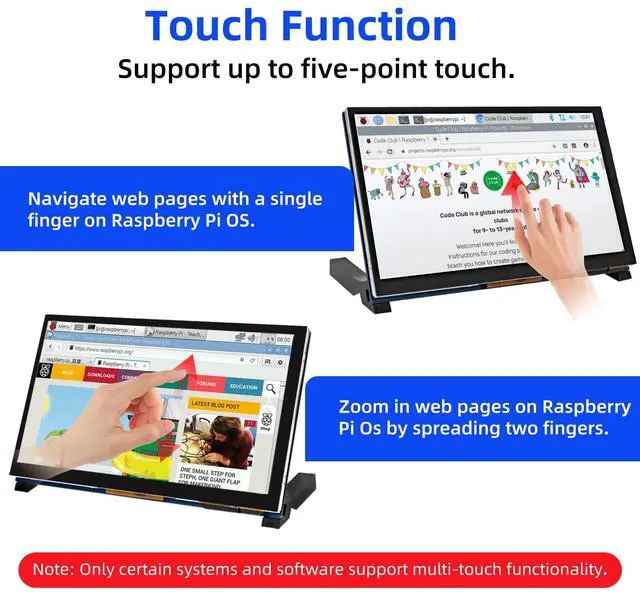 Alt view image 2 of 5 - iUoyoMon 7 Inch Touchscreen MIPI DSI Display Compatible with Raspberry Pi 5/4/3/B+/A+, 800x480 Pixel Capacitive Screen, Driver-Free DSI Port