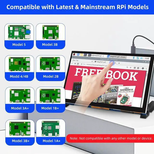 Alt view image 5 of 5 - iUoyoMon 7 Inch Touchscreen MIPI DSI Display Compatible with Raspberry Pi 5/4/3/B+/A+, 800x480 Pixel Capacitive Screen, Driver-Free DSI Port