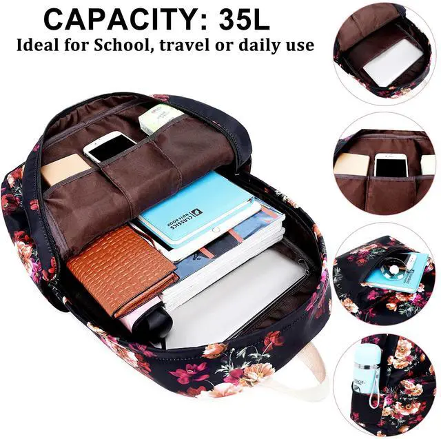 Alt view image 2 of 5 - Joyfulife Teen Backpack for Girls Kids School Backpack with Lunch Box Student BookBags Set Travel Laptop Backpack Casual Daypacks (Floral Backpack)