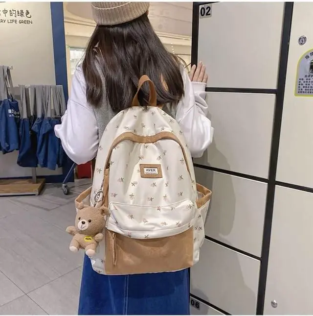 Alt view image 3 of 5 - 2025 Cute Preppy Bag Floral Printed Kawaii Backpack Cottagecore Aesthetic Backpack Laptop Daypack (Brown)