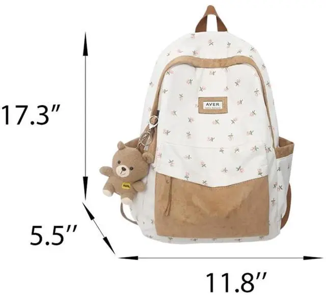 Alt view image 5 of 5 - 2025 Cute Preppy Bag Floral Printed Kawaii Backpack Cottagecore Aesthetic Backpack Laptop Daypack (Brown)