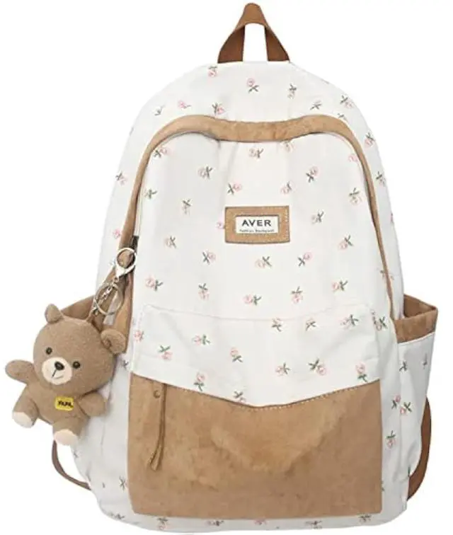 Main image of 2025 Cute Preppy Bag Floral Printed Kawaii Backpack Cottagecore Aesthetic Backpack Laptop Daypack (Brown)