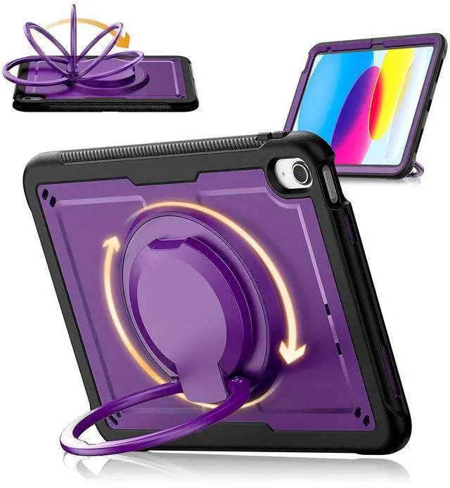 Main image of KAIJIAbox Case Compatible with iPad (A16) 11th 2025,10th Generation 10.9 Inch 2022,Full Body Drop Case,360deg Roating Handle Stand,Shoulder Strap&Pencil Holder(Purple)