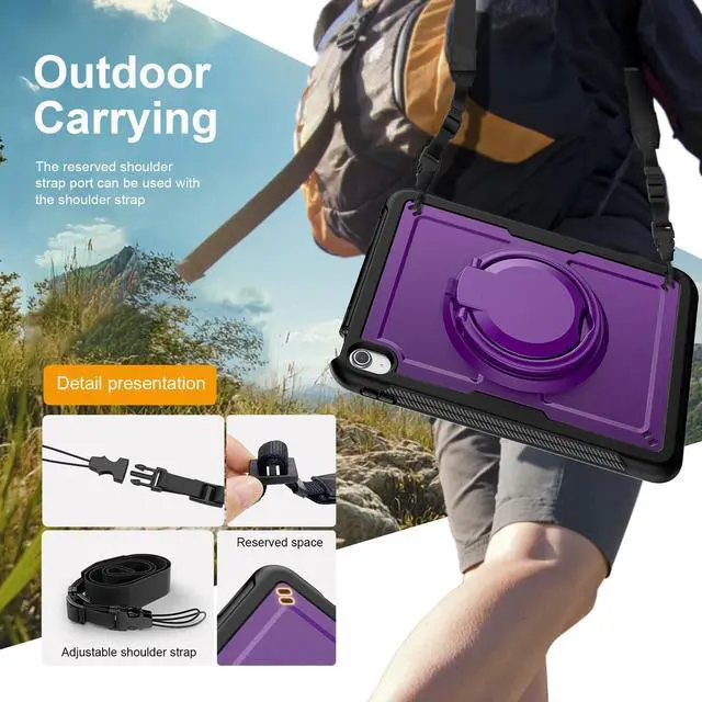 Alt view image 4 of 5 - KAIJIAbox Case Compatible with iPad (A16) 11th 2025,10th Generation 10.9 Inch 2022,Full Body Drop Case,360deg Roating Handle Stand,Shoulder Strap&Pencil Holder(Purple)