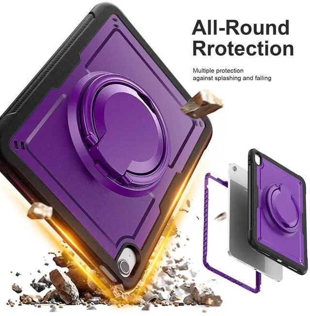 Alt view image 3 of 5 - KAIJIAbox Case Compatible with iPad (A16) 11th 2025,10th Generation 10.9 Inch 2022,Full Body Drop Case,360deg Roating Handle Stand,Shoulder Strap&Pencil Holder(Purple)