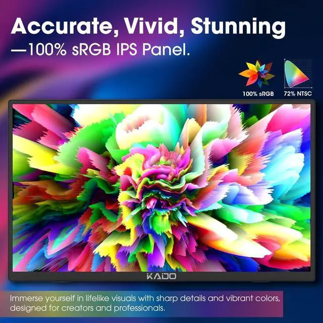 Alt view image 3 of 5 - Kado 15.6" 1080p Portable Monitor for Laptop, 100% sRGB 1920x1080 HDMI USB-C Second Display IPS Laptop Screen Extender, Carrying Sleeve 180deg Kickstand for PC, Mac, Dex, Tablet, Xbox, PS4/PS5, Switch
