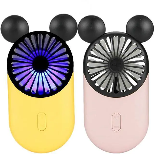 Main image of Kbinter Cute Personal Mini Fan, Handheld & Portable USB Rechargeable Fan with Beautiful LED Light, 3 Adjustable Speeds, Portable Holder, for Indoor Outdoor Activities, Cute Mouse 2 Pack (Yellow+Pink)
