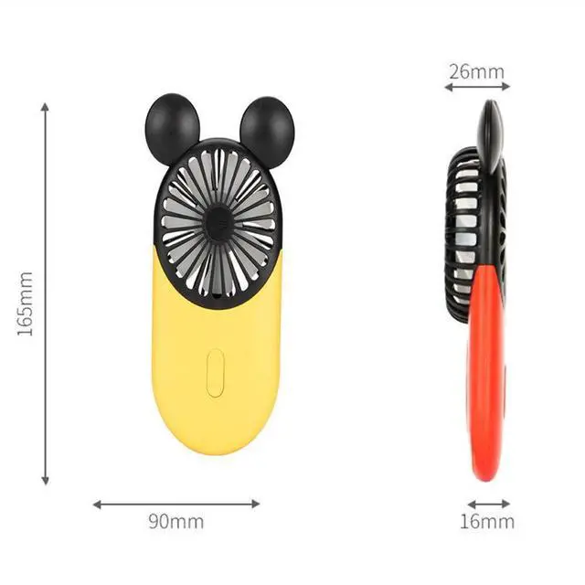 Alt view image 2 of 5 - Kbinter Cute Personal Mini Fan, Handheld & Portable USB Rechargeable Fan with Beautiful LED Light, 3 Adjustable Speeds, Portable Holder, for Indoor Outdoor Activities, Cute Mouse 2 Pack (Yellow+Pink)