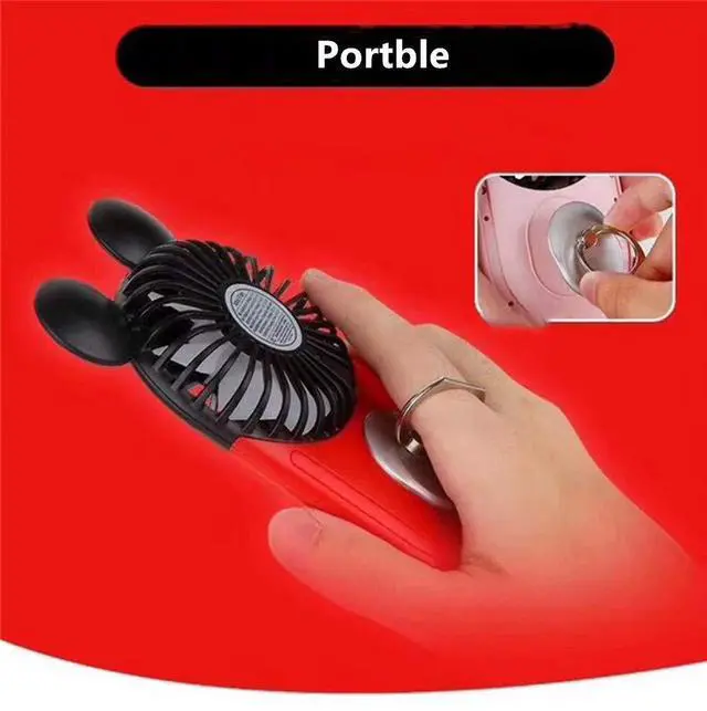 Alt view image 4 of 5 - Kbinter Cute Personal Mini Fan, Handheld & Portable USB Rechargeable Fan with Beautiful LED Light, 3 Adjustable Speeds, Portable Holder, for Indoor Outdoor Activities, Cute Mouse 2 Pack (Yellow+Pink)