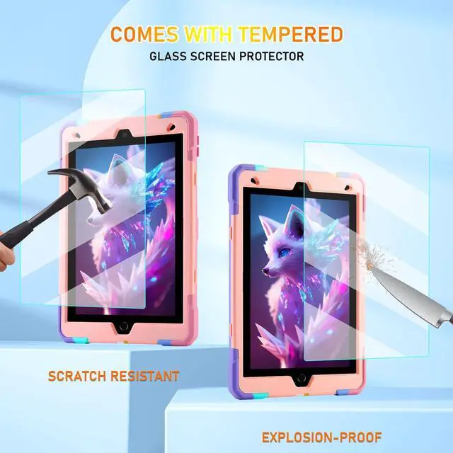 Alt view image 4 of 5 - for iPad 9th/8th/7th Generation Case, iPad 10.2 Case 2021/2020/2019, Rugged Heavy Duty Shockproof Protective Kids Case with Screen Protector/360deg Rotating Folding Stand/Pencil Holder/Shoulder Strap