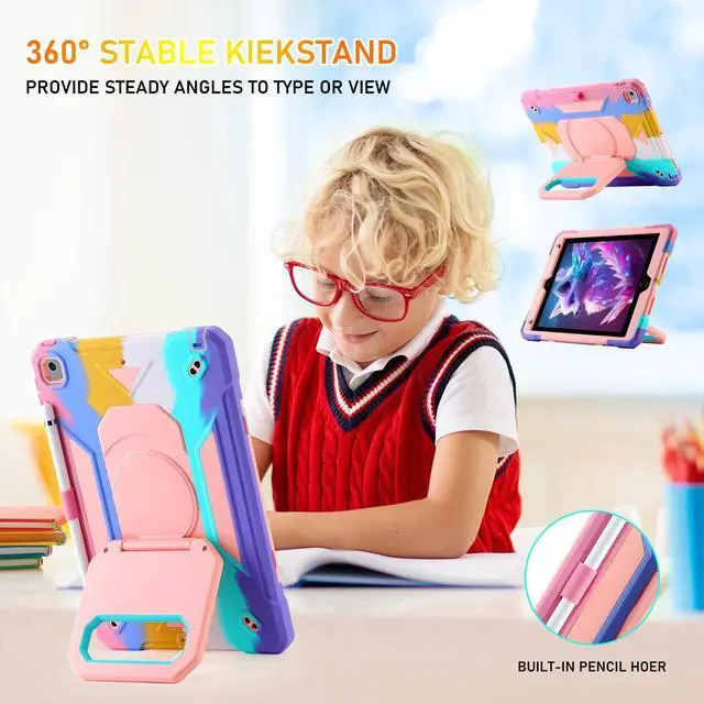 Alt view image 5 of 5 - for iPad 9th/8th/7th Generation Case, iPad 10.2 Case 2021/2020/2019, Rugged Heavy Duty Shockproof Protective Kids Case with Screen Protector/360deg Rotating Folding Stand/Pencil Holder/Shoulder Strap