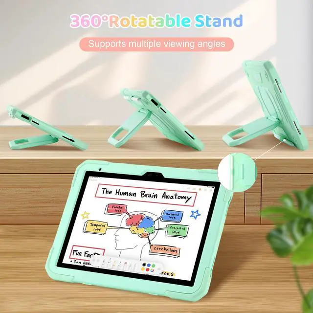 Alt view image 5 of 5 - Case for iPad (A16) 2025 11th Gen 10.9'', iPad 10th Generation 2022 10.9'', with Tempered Glass Screen Protector, Rugged Kid Case with Shoulder Strap/Pencil Holder/Folding Stand (Mint Green)