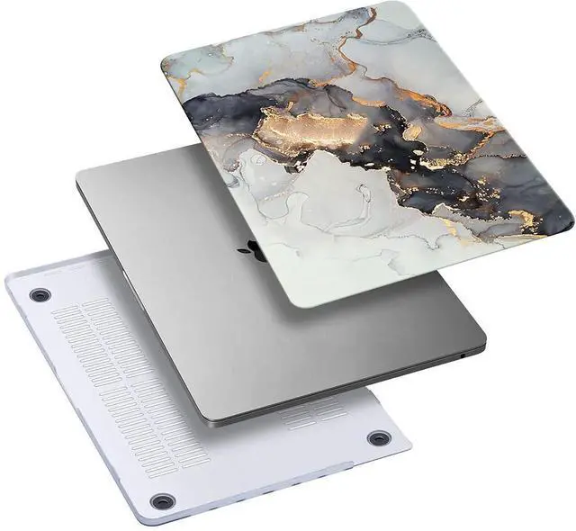 Alt view image 3 of 5 - KEROM Compatible with MacBook Pro 16 inch Case 2024-2021 M4 M3 M2 M1 Pro/Max Chip A3403 A3186 A2991 A2780 A2485, Protective Plastic Hard Shell Case & Keyboard Cover, Has Logo Cutout, Blue Gold