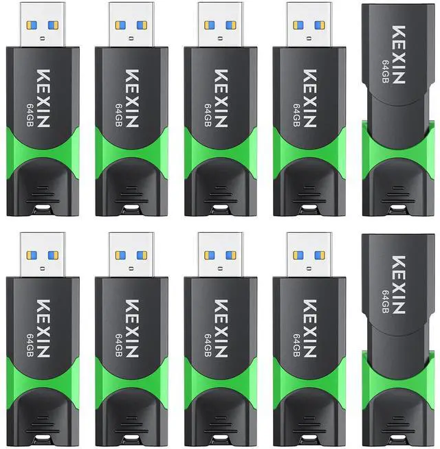Main image of KEXIN 64 GB Flash Drive 10 Pack USB 3.0 Flash Drive 64G Thumb Drive 3.0 Memory Stick Data Storage USB Stick with LED Indicator,64G 10Pack Black+ Green