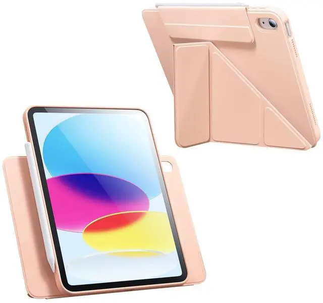 Main image of New Magnetic Rotating Detachable iPad Case for 11th Generation 11 Inch (2025) & 10th Gen 10.9" (2022), Adjustable Smart Stand (Portrait/Landscape/Raised), with Pencil Holder, Auto Wake/Sleep - Pink
